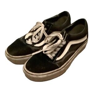 Vans Ward Womens Black White Canvas Low Top Casual Lace Up Shoes Size 7.5